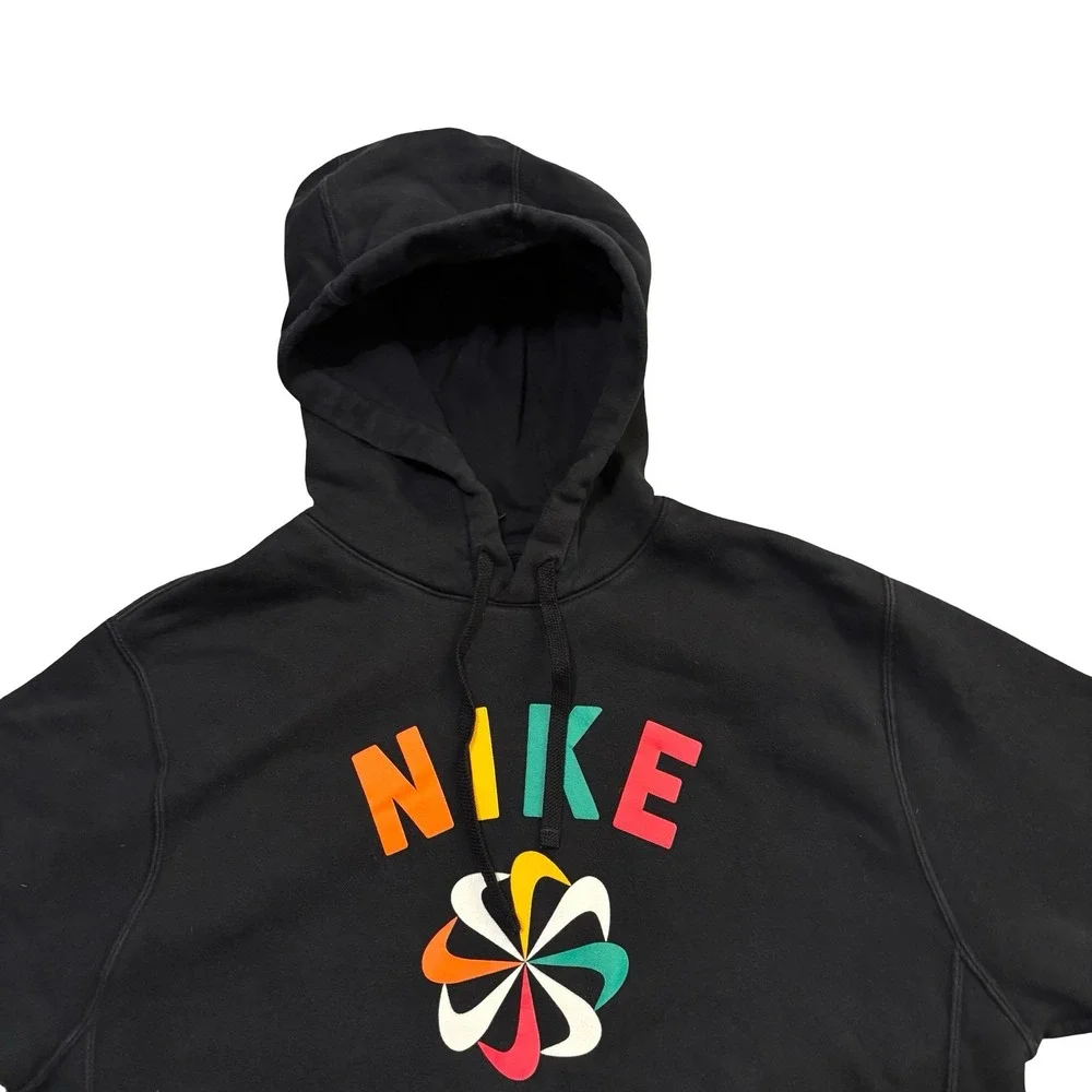 Nike Mens Black Sunburst Pinwheel Logo Graphic Pullover Hoodie Small